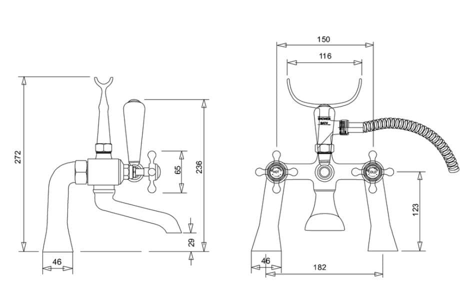 Смеситель для ванны с 2 отверстиями и ручным душем Burlington STAFFORD ARCH-00042381 - Вид №2
