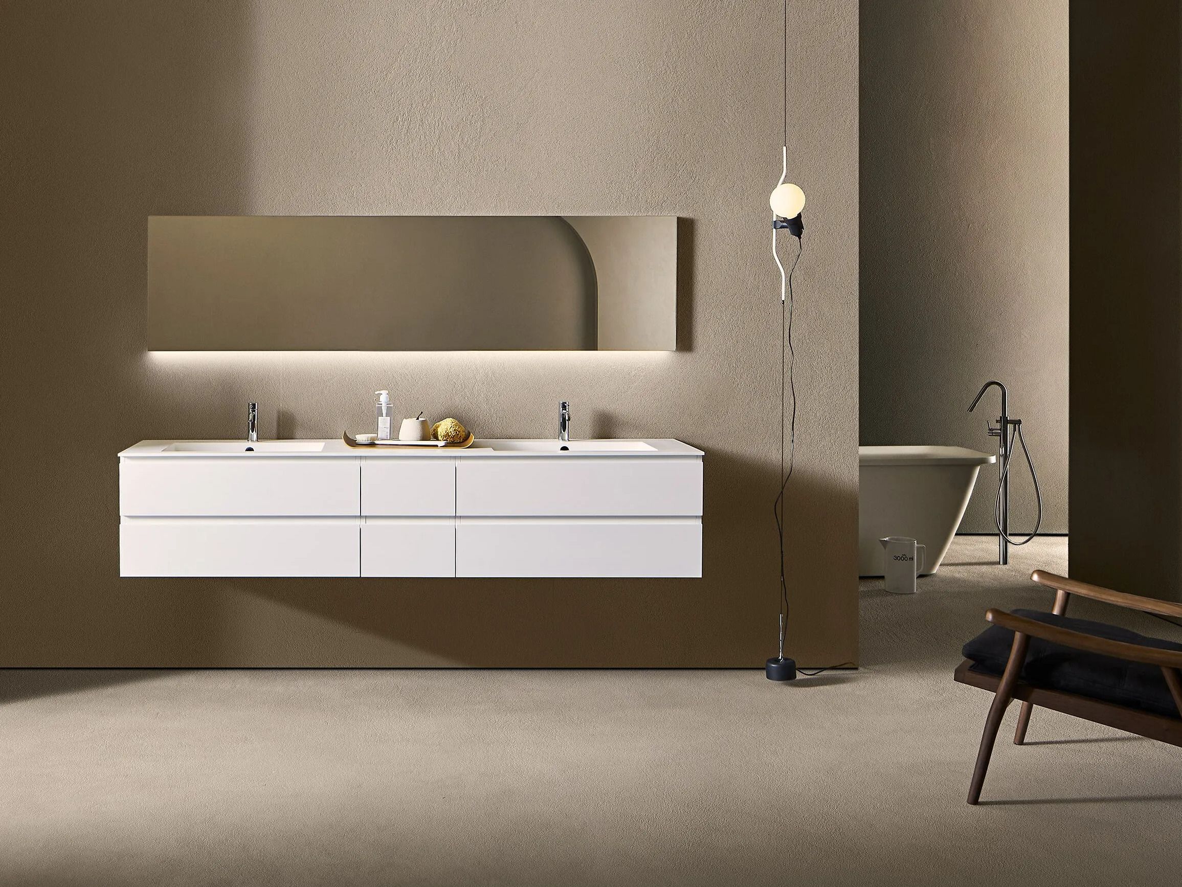 Состав ванной комнаты с подвесным умывальником, держателем для полотенец и зеркалом Pirovano Midi ARCH-00115776 - Вид №1