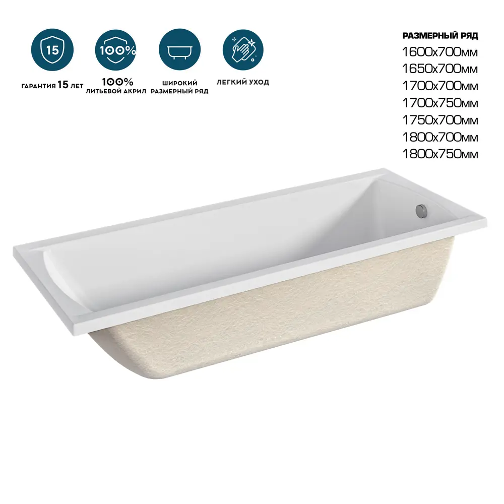 100Acryl Ницца — акриловая ванна с анатомической спинкой 160×70 см 83240772 У99326 STLM-0039836 - Вид №6
