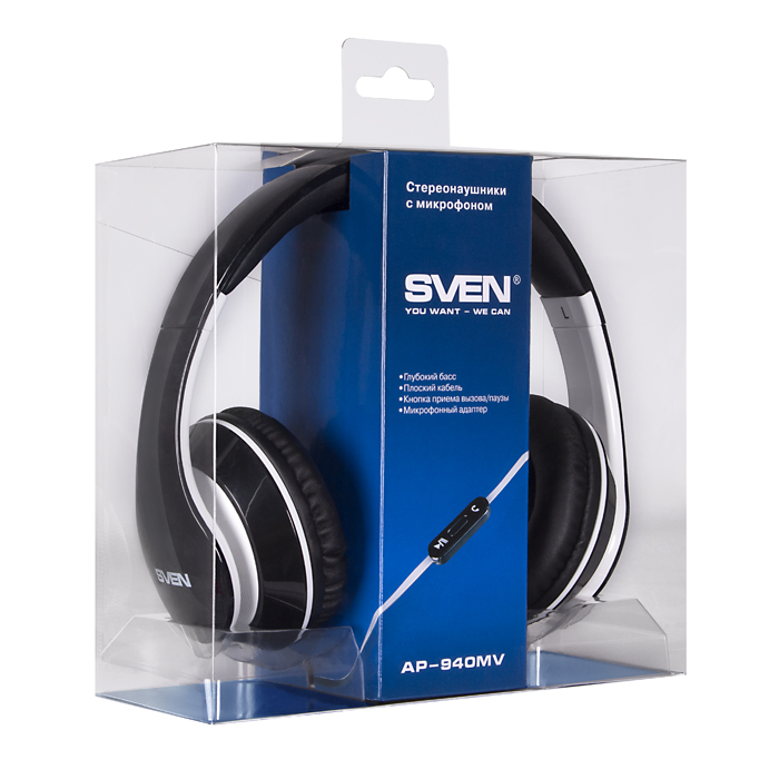 SV-0410940MVBKWT Наушники с микрофоном ap-940mv, черный-белый Sven Santreyd  - Вид №6