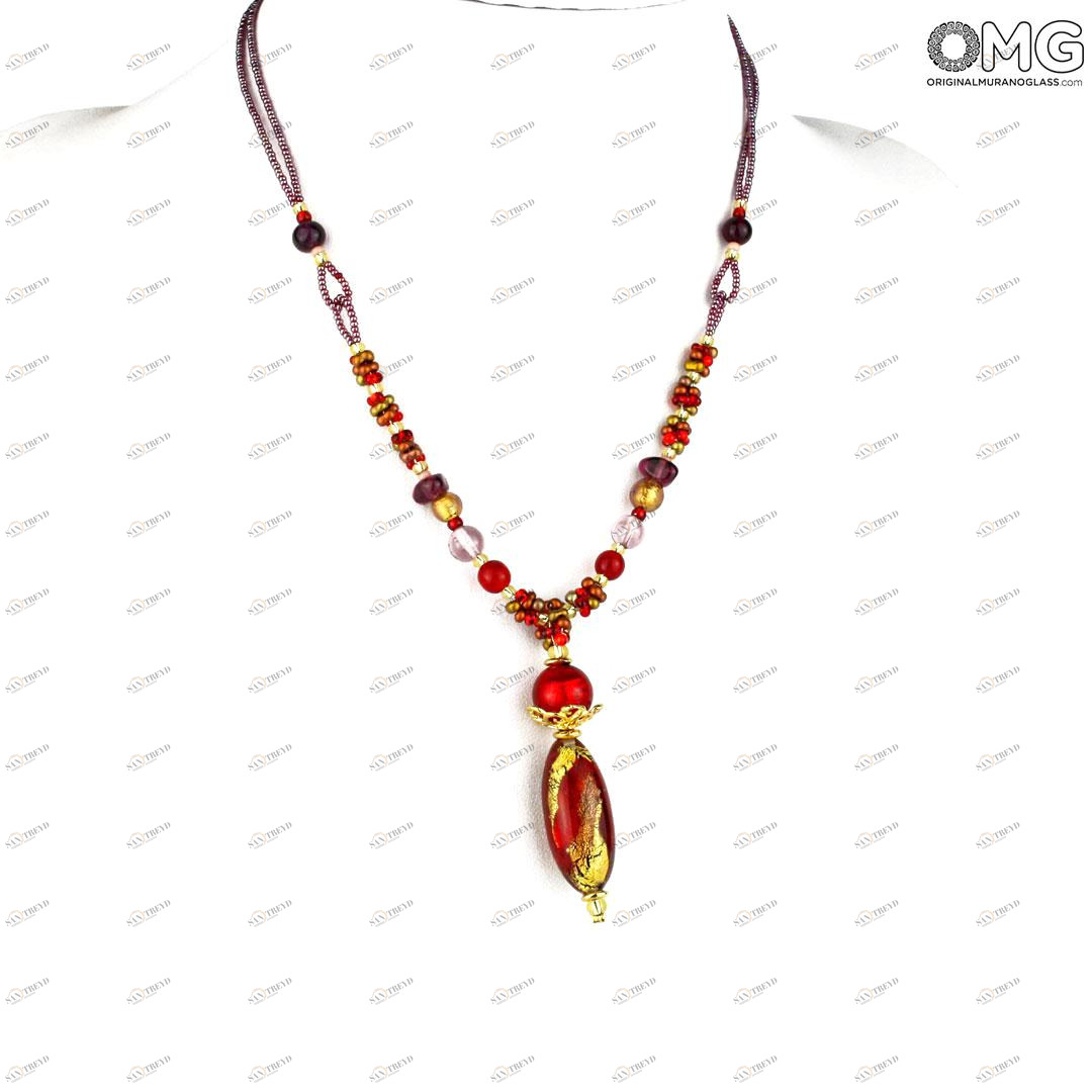 3363 ORIGINALMURANOGLASS Ожерелье Ама - с золотом - муранское стекло OMG 50 см 