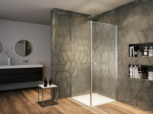 Стеклянная угловая душевая кабина с распашной дверью