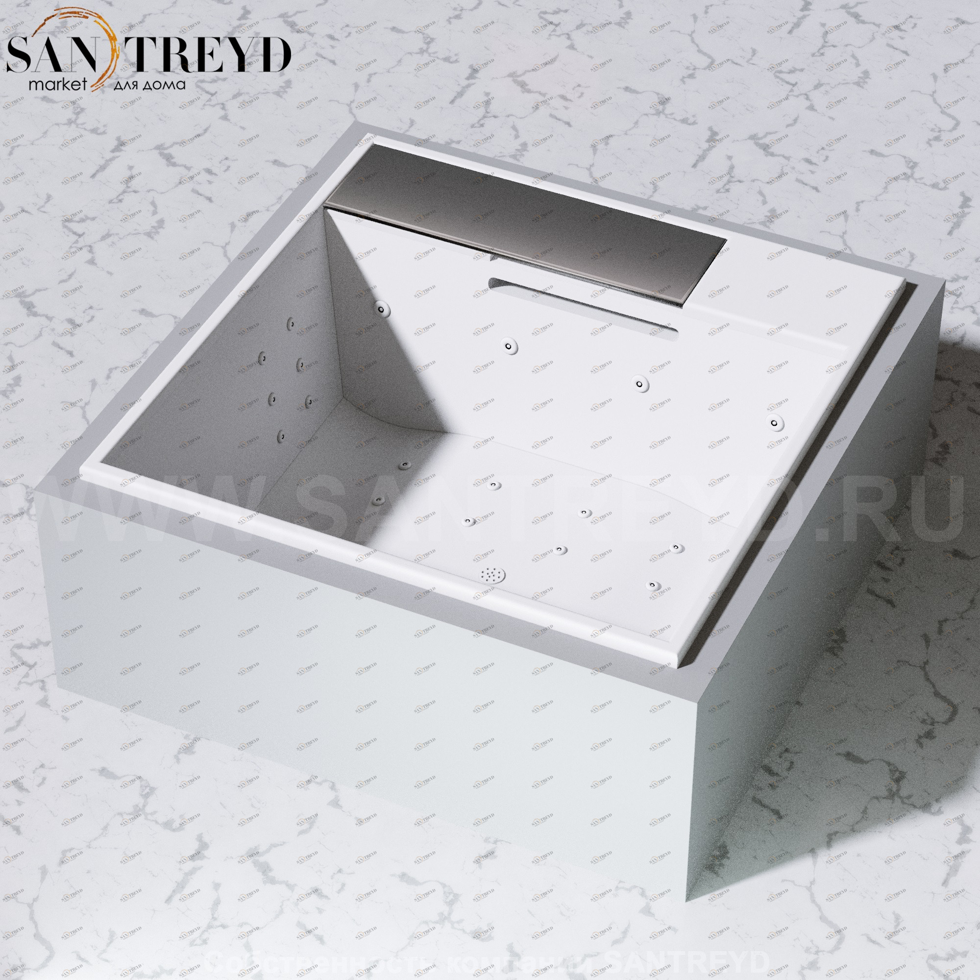 Effegibi WATERDREAM Минибассейн с комбинированной функцией SOURCE + WHIRLPOOL + AIR MILK: 8 гидромассажных форсунок и функция массажа спины 6+6 форсунок и 4  форсунки с многоступенчатым насосом. Размер: длина 208, высота 80,5, ширина 208,4. Нагрузка на по WD10000005