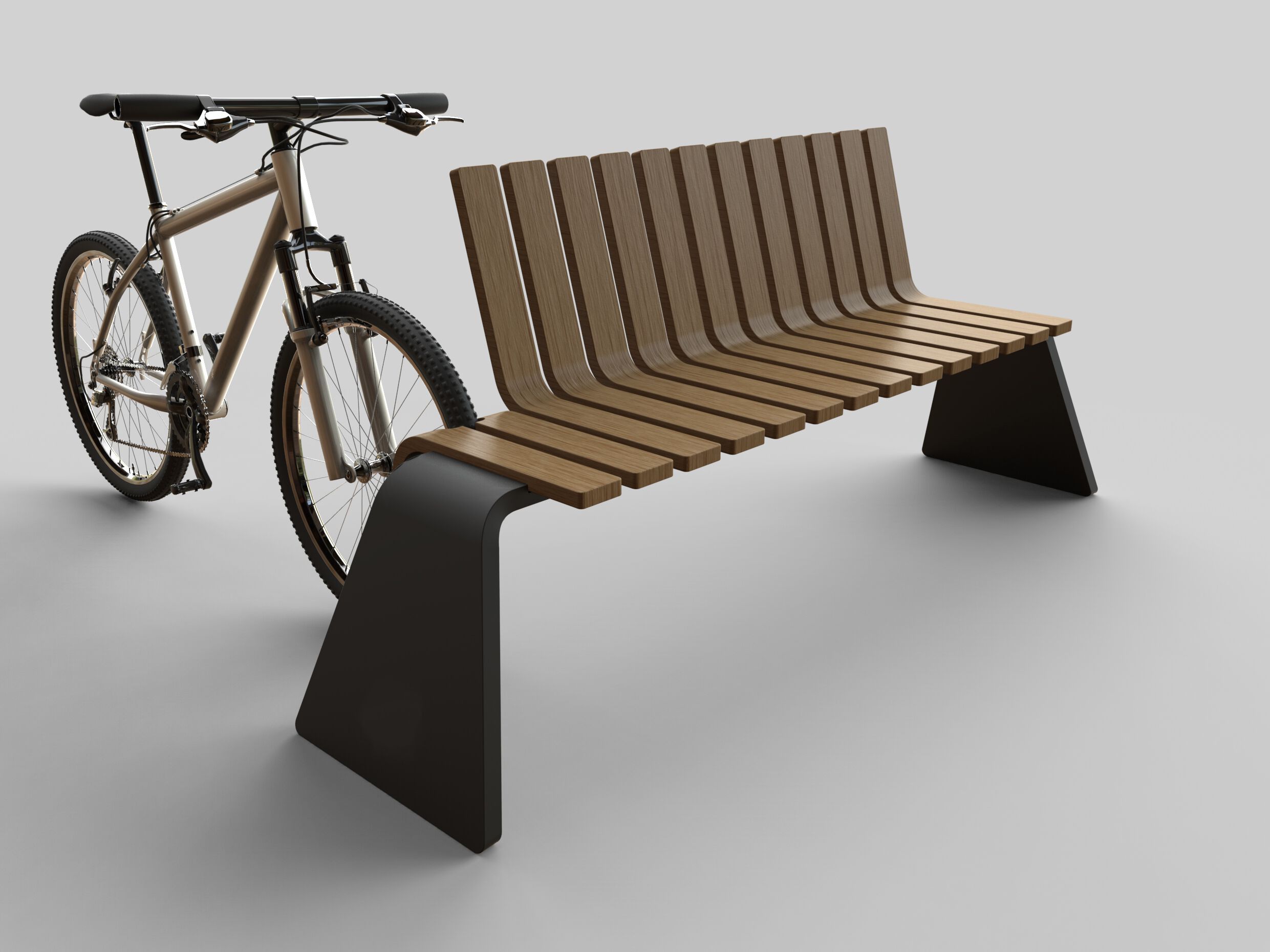 Стальная и деревянная скамья со спинкой Viscio Urban Design Stripe ARCH-00000503 - Вид №1