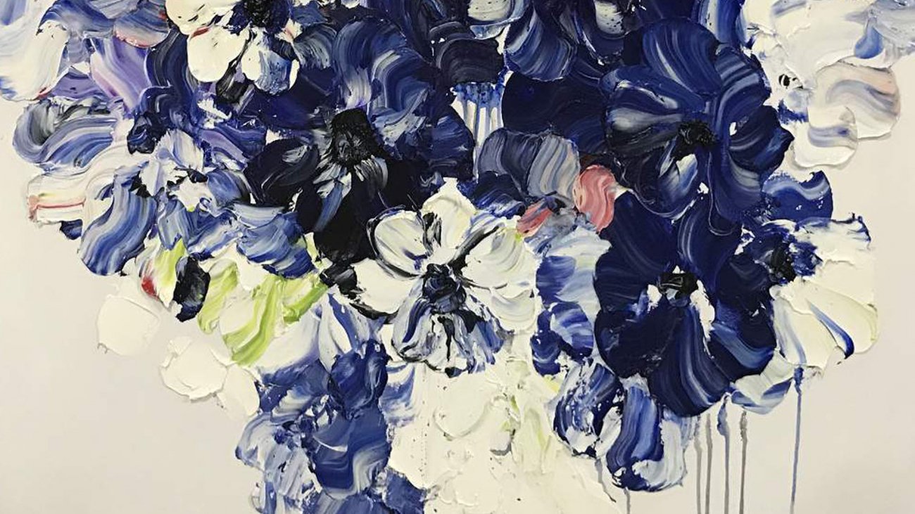 Картина на холсте 100х100 см "Синие тюльпаны" EVENHOME КАРТИНЫ МАСЛОМ 130059 Бежевый;синий;разноцветный  - Вид №1