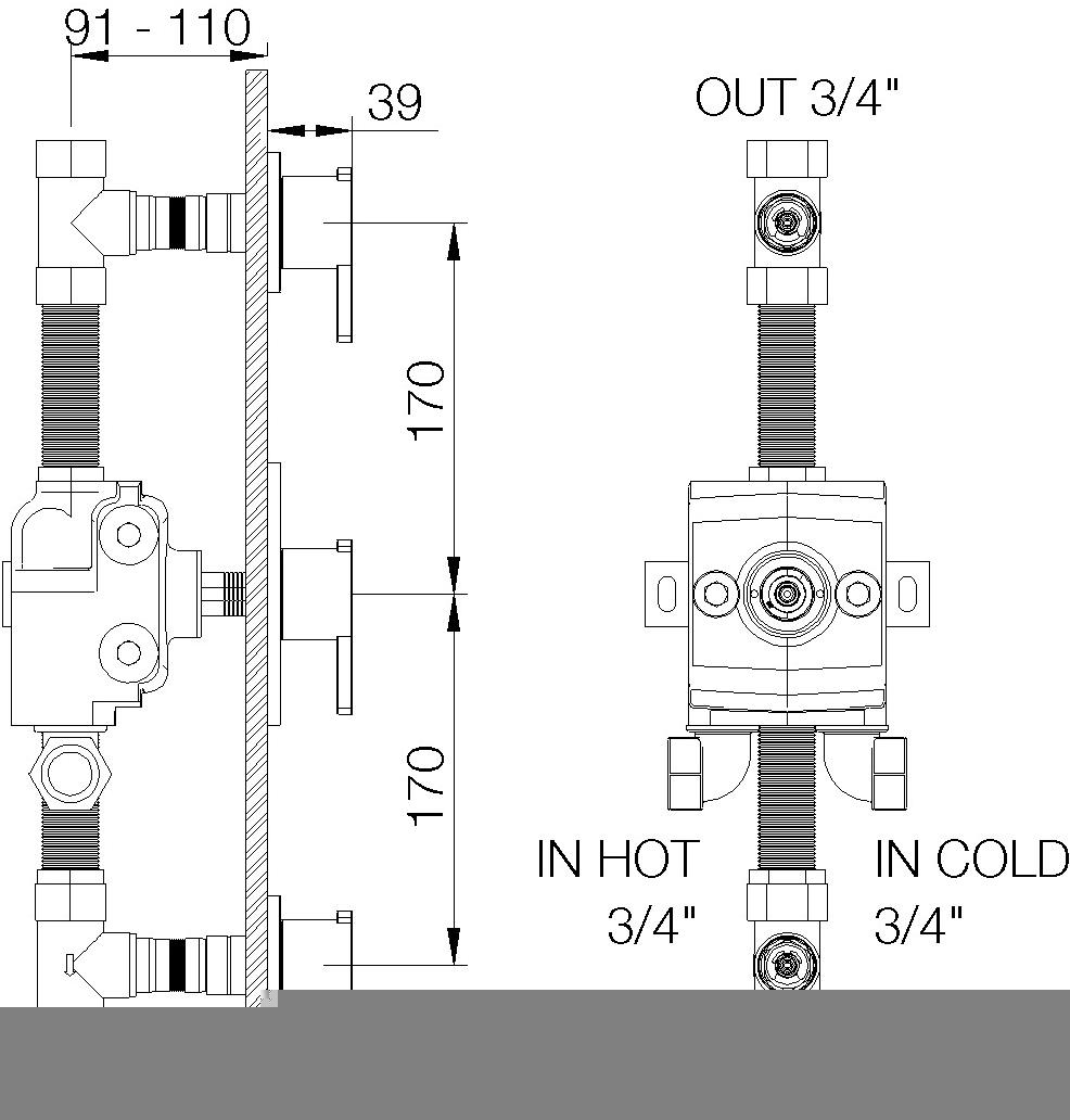 rvb Смеситель для душа на 3 отверстия Line 4075.--.94 - Вид №1