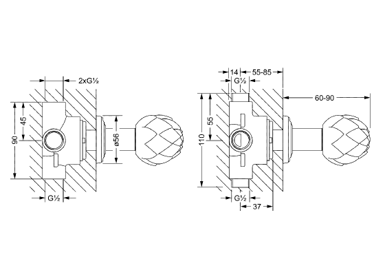 Переключающий вентиль на три положения ½", внешняя часть JOERGER Belledorновинка 631.40.650.000-AA - Вид №1