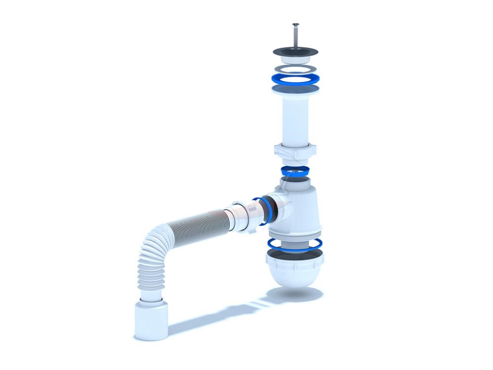 Сифон для кухонных моек АНИ Грот 1 1/2"х40 с гибкой трубой 40х40/50мм А0115 АНИ пласт 7222 - Вид №1