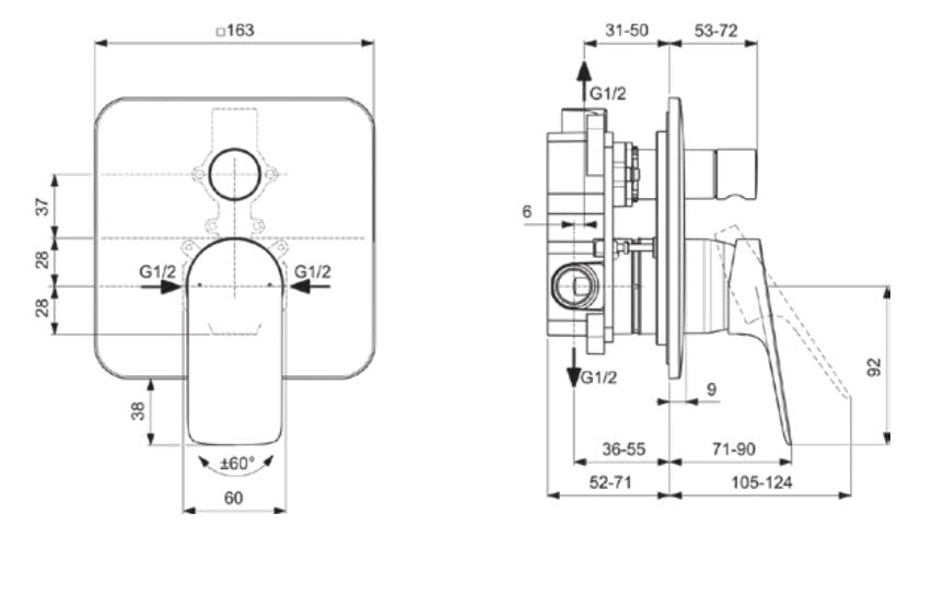 Однорычажный встраиваемый смеситель для душа с переключателем Ideal Standard Ceralife C ARCH-00087795 - Вид №3