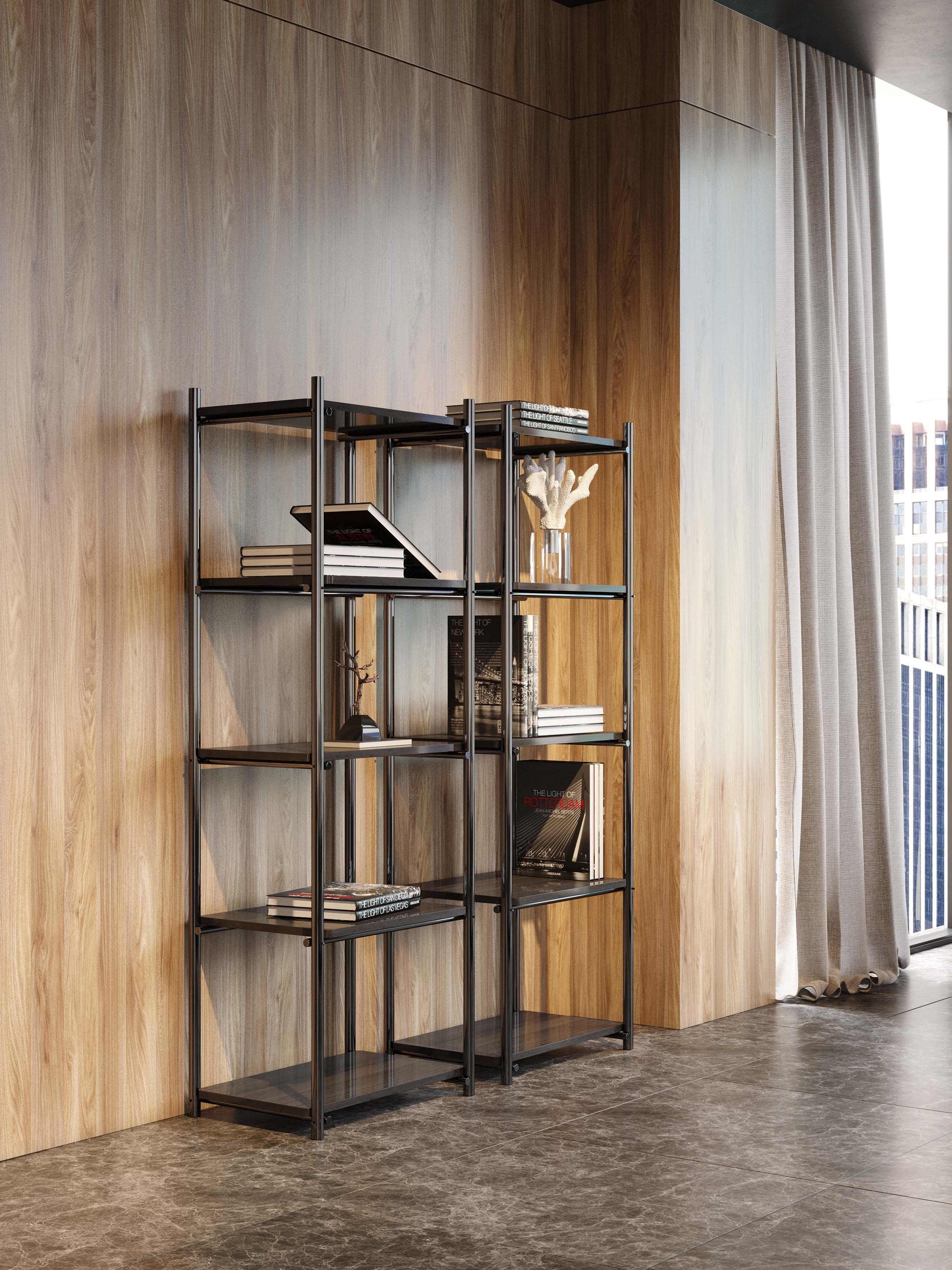 Книжный шкаф из нержавеющей стали и дерева Stylish Club His &amp ARCH-00145222 - Вид №2