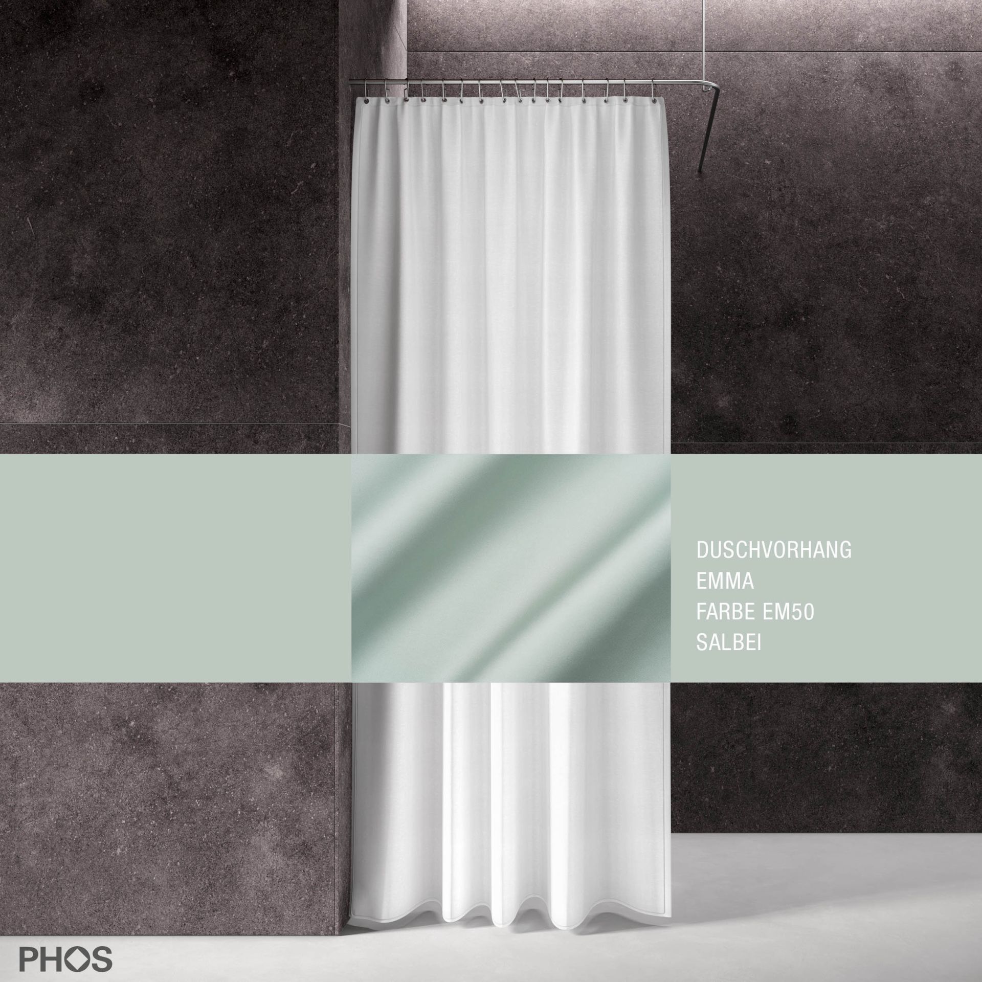 DV-EMMA200-230-EM50 Занавеска для душа emma sage, длина 200 см, ширина 230 см. PHOS 