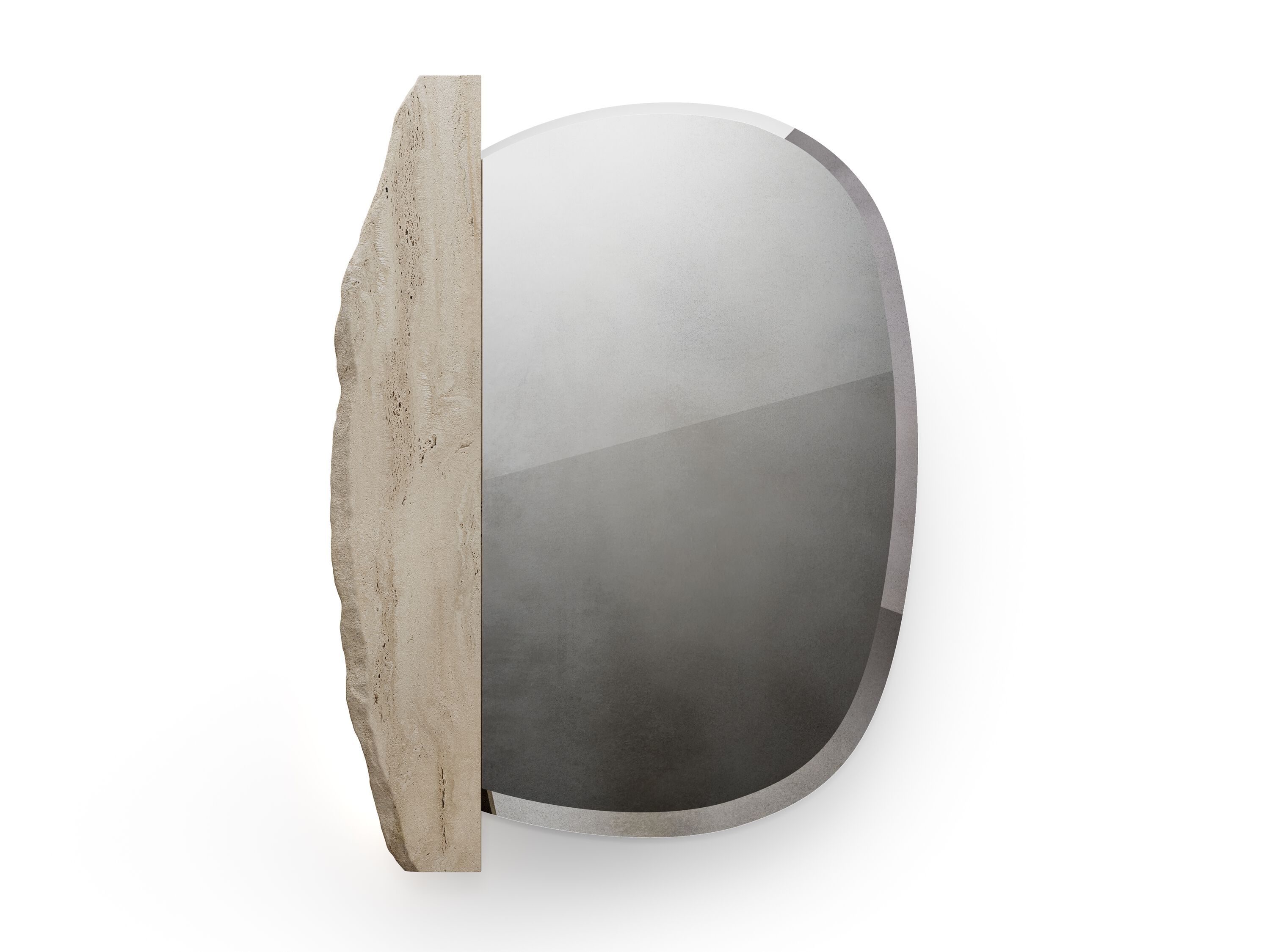 Травертиновое зеркало и настенное стекло со встроенным освещением ARTE VENEZIANA пещера ARCH-00031011