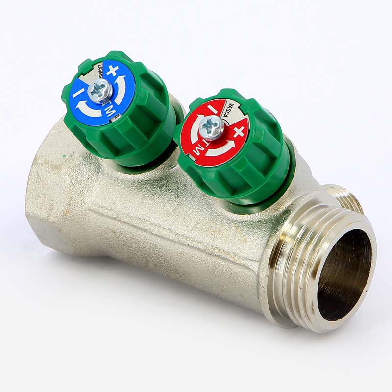 Коллектор НВ 1" с вентилями никелированный TIEMME 2 выхода 1/2"Н 36мм 1840007 - Вид №3