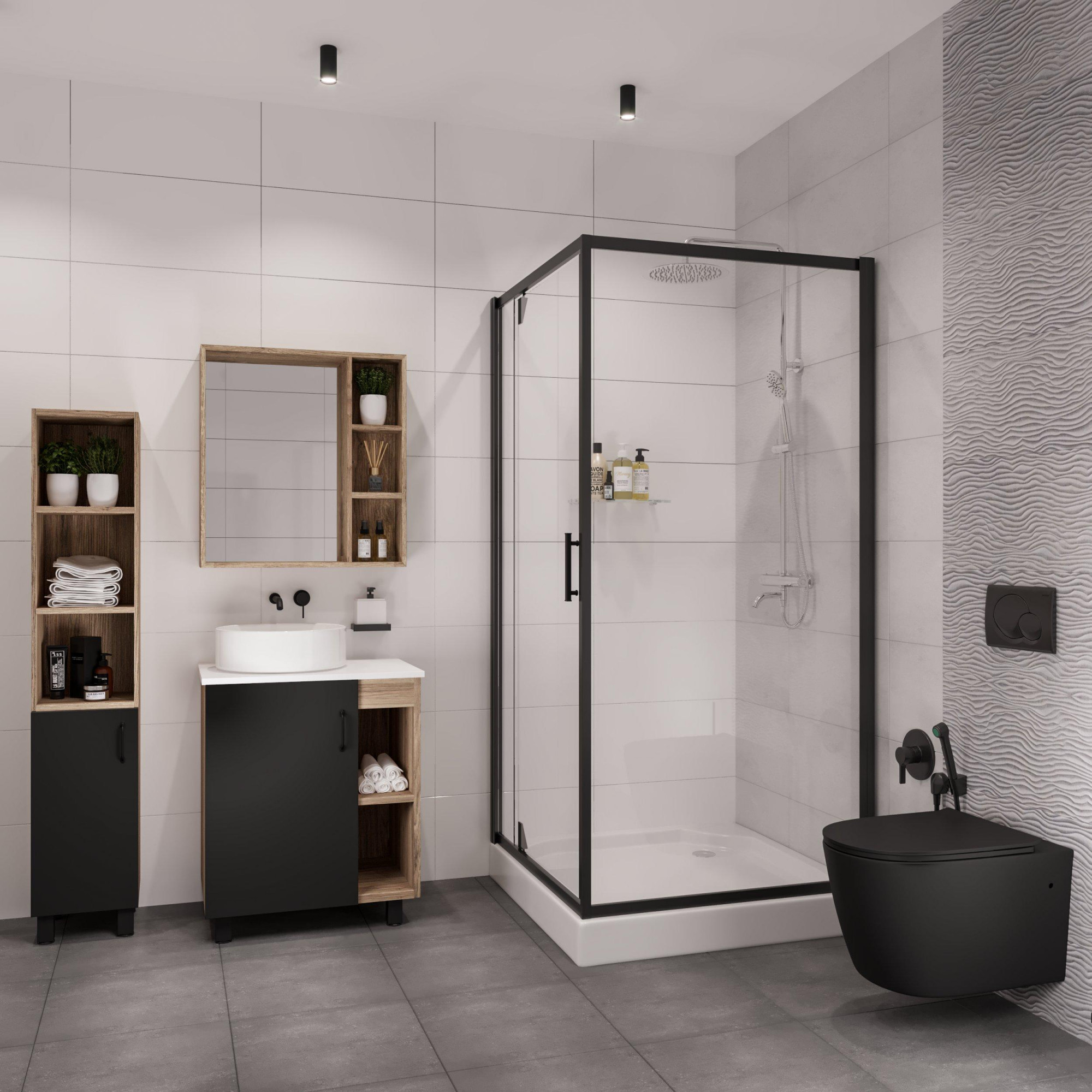 Душевое ограждение NG- 6601-08 BLACK (90*90*190) квадрат, дверь распашная, 1 место Niagara Nova 66010811BLACK