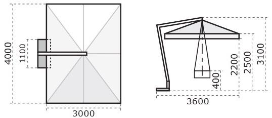 Scolaro Parasol Прямоугольный зонт с боковой стойкой Palladio C3040 tob - Вид №4