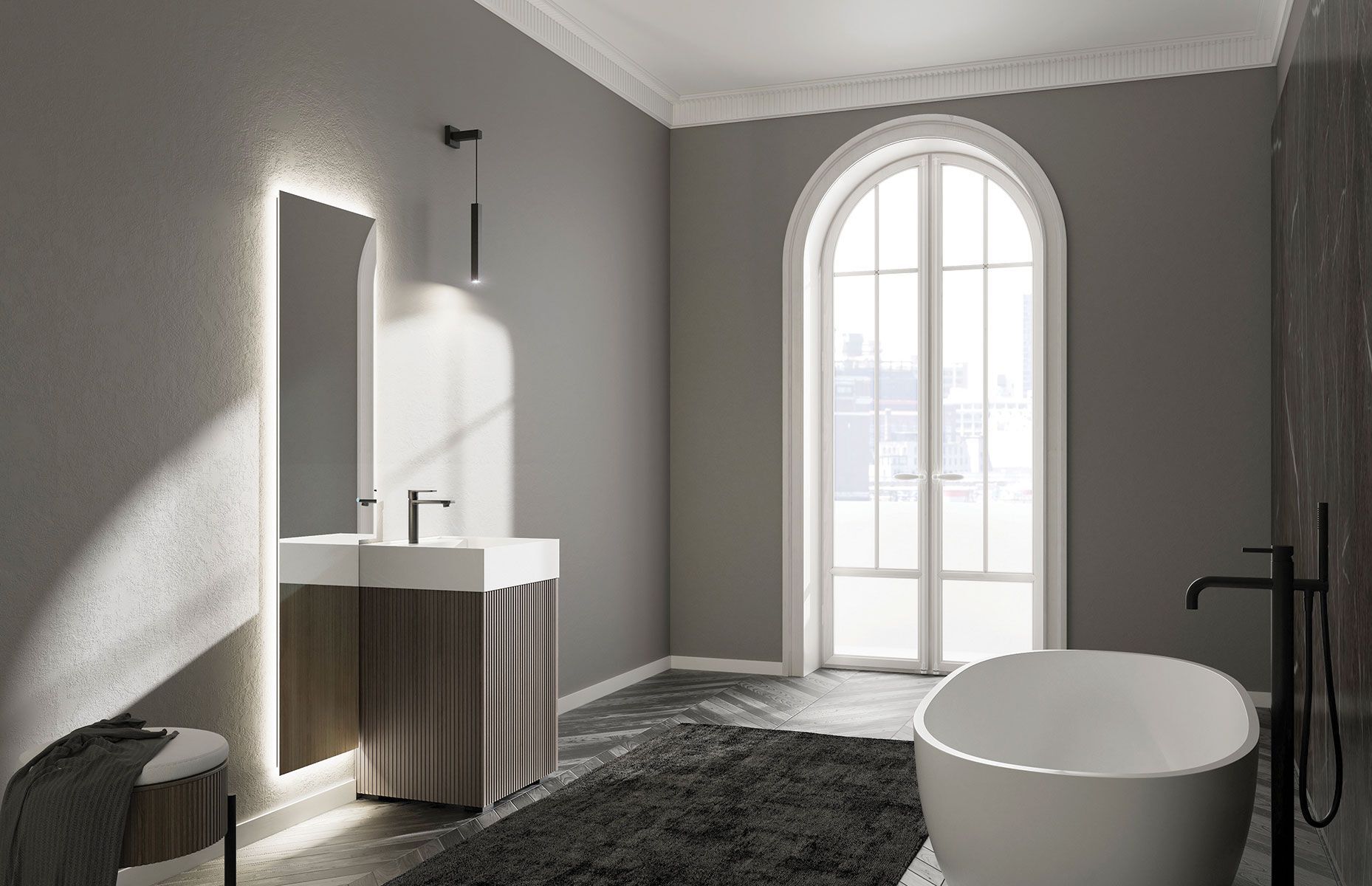 Деревянный одноместный напольный умывальник с дверцами LEGNOBAGNO Re-Stretch ARCH-00004997 - Вид №3