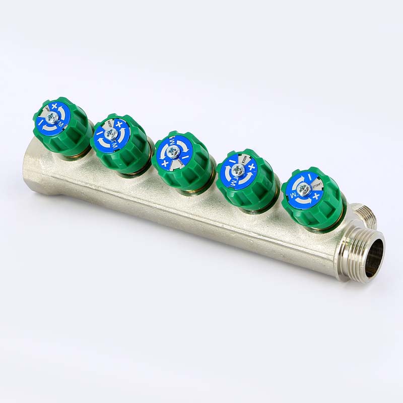 Коллектор НВ 3/4" с вентилями никелированный TIEMME 5 выходов 1/2"Н 36мм 1840008 - Вид №3