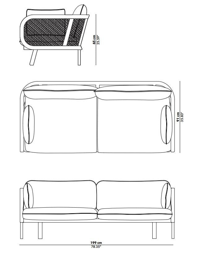 2-местный бархатный диван BuzziSpace BuzziCane ARCH-00014158