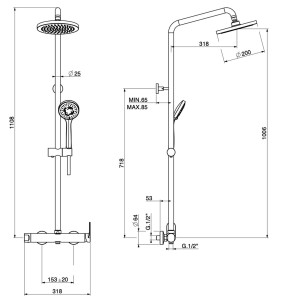 Термостатическая настенная душевая колонна с ручным душем