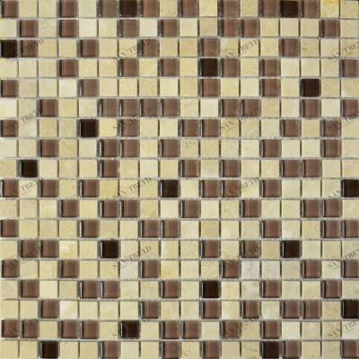 2025 мозаика микс мрамор бежевый-св.корич,коричневый 300х300 чип 15х15 (0,09м) Роскошная мозаика 