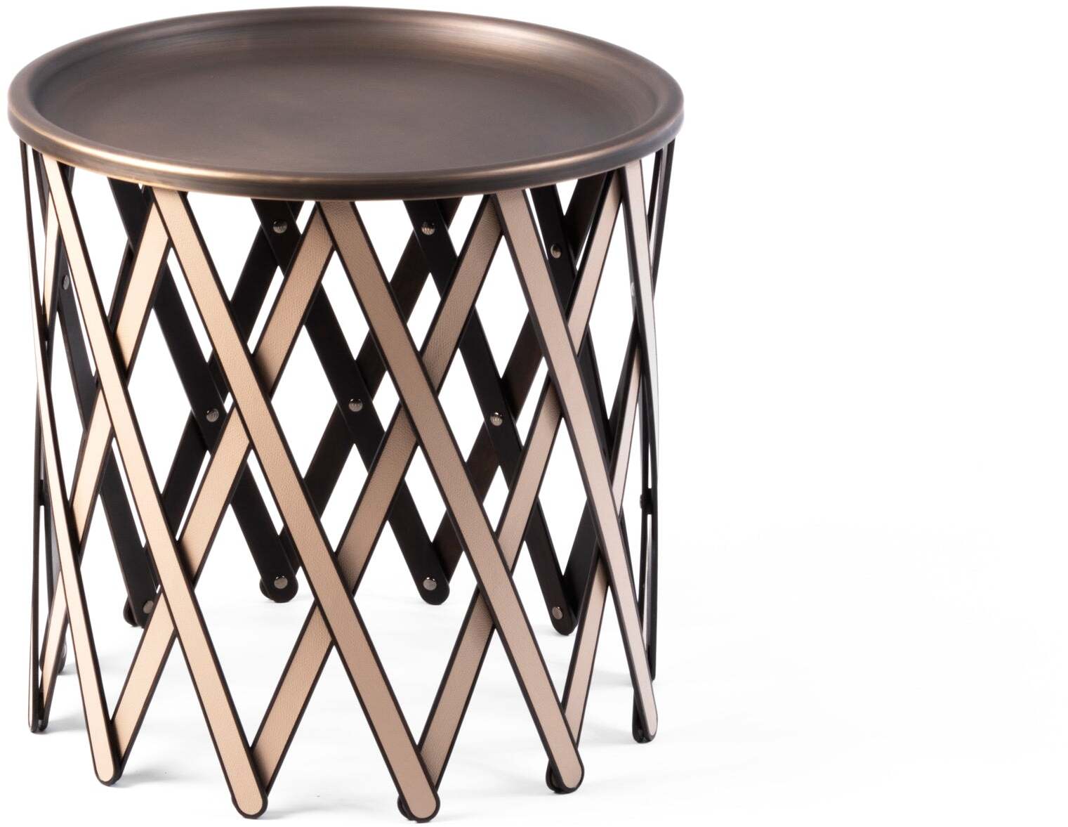 Складной столик Safari - Ø 50X В48 см / зернистая кожа_серо-коричневый