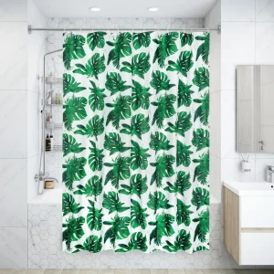 Штора для ванны Manu 180x200 см, полиэстер, цвет белый/зелёный 82355498 STLM-2154002
