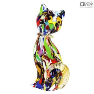 1519 ORIGINALMURANOGLASS Фигурка кота - муррины и золото - муранское стекло 4 см