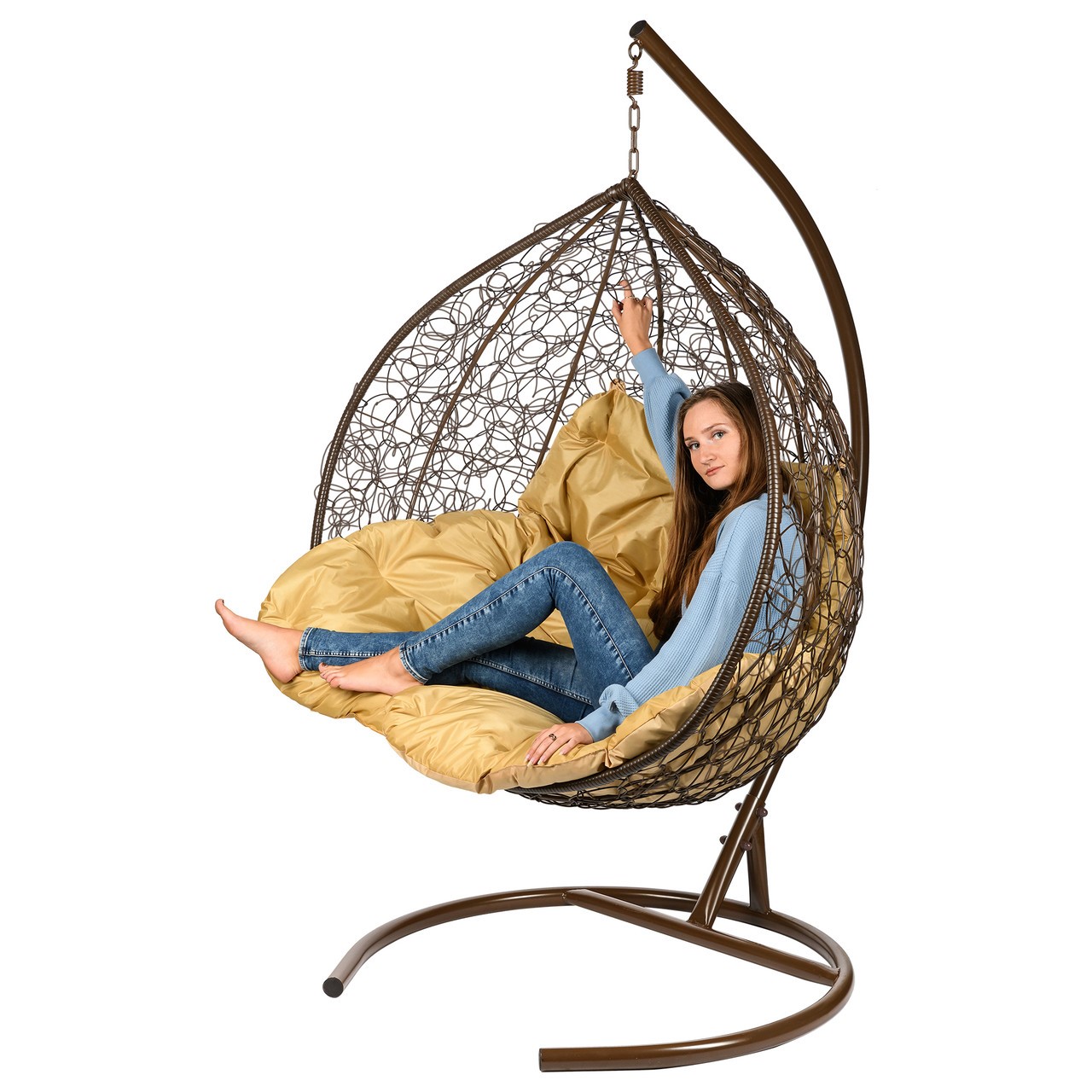 Кресло подвесное двойное коричневое с желтой подушкой Gemini Promo Brown BIGARDEN  00-3974114 Коричневый  - Вид №3