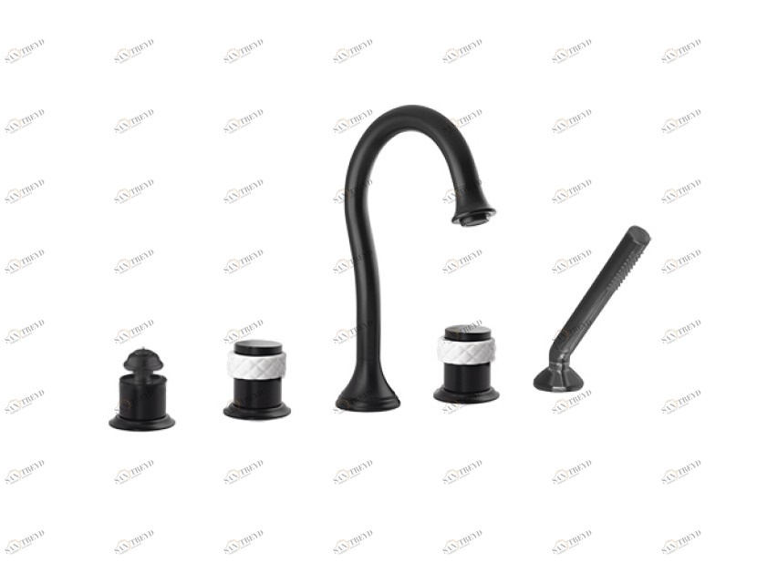 065516.000.84 Набор для ванны на пять отверстий из белого фарфора Матовый черный Mestre 