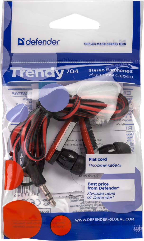 63704 наушники вставки trendy 704 черный + красный Defender Santreyd  - Вид №1