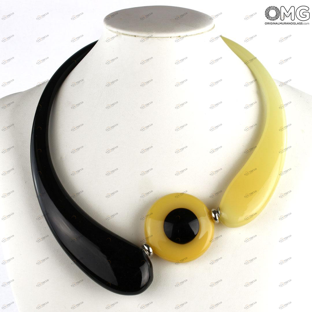 4419 ORIGINALMURANOGLASS Колье Дениз Чёрно-оранжевое - муранское стекло OMG 21 см 