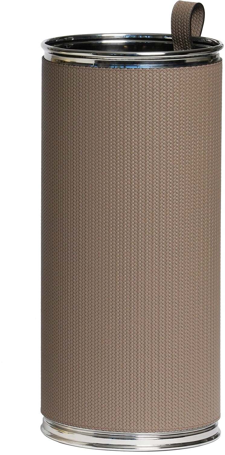 Подставка для зонтов - Ø 22XH48 см / металлическая отделка_хром / плетеная кожа_кофейная