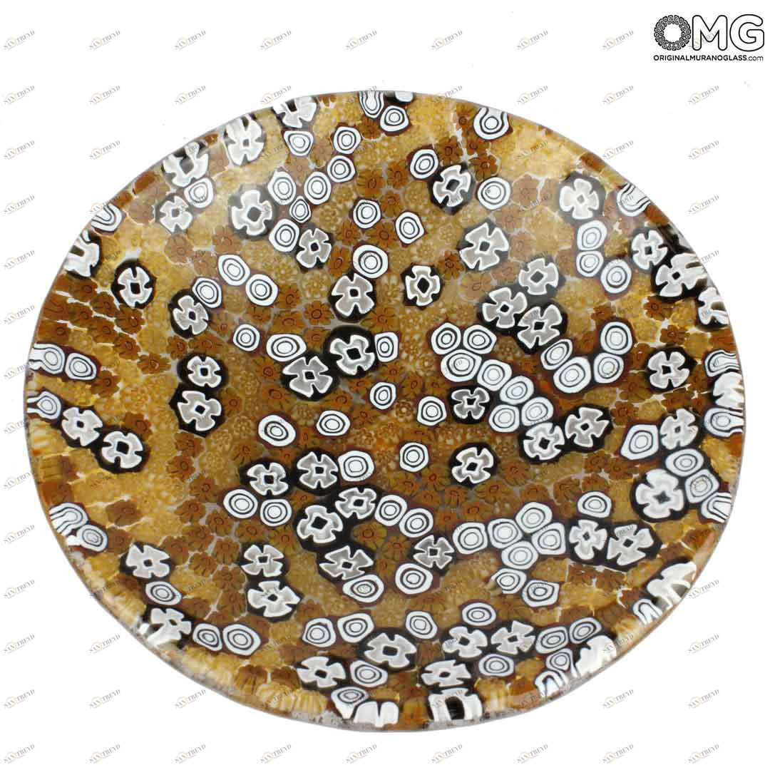 2113 ORIGINALMURANOGLASS Круглое коричневое блюдо Помпеи из муранского стекла с миллефиори - блюдце для мелочей- пепельница 8 см 