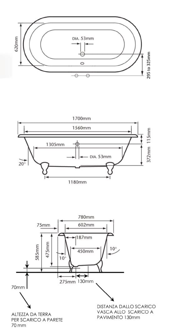 Чугунная ванна на ногах Gaia Mobili Complements ARCH-00127922 - Вид №1