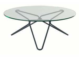 Круглый садовый стол из стали и стекла