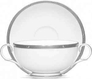 1051803 Noritake Чашка суповая с блюдцем Noritake "Рочель,платиновый кант" 210мл Фарфор костяной