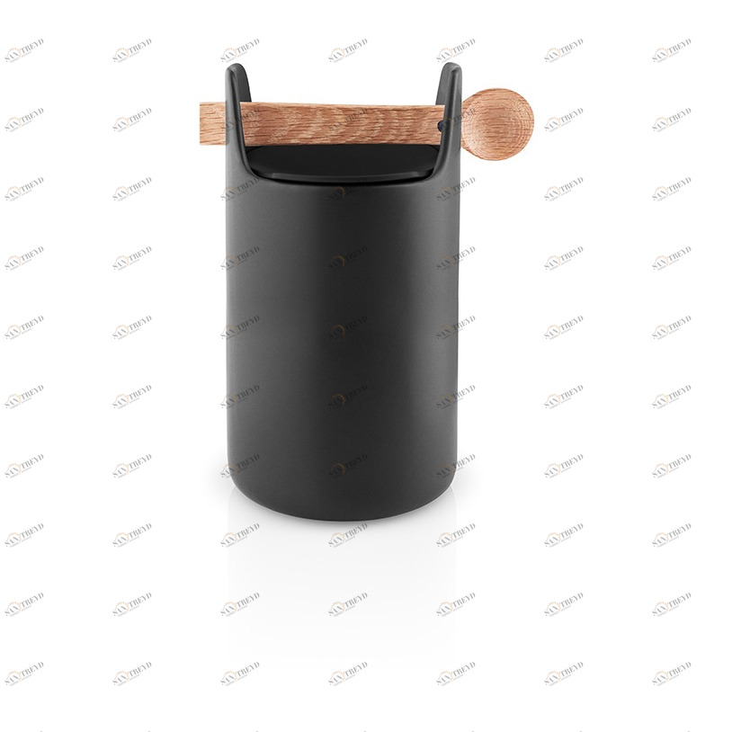 EVA SOLO 520429 Емкость для хранения Toolbox с крышкой и ложкой, 20 см, черная Керамика, дуб, силикон 