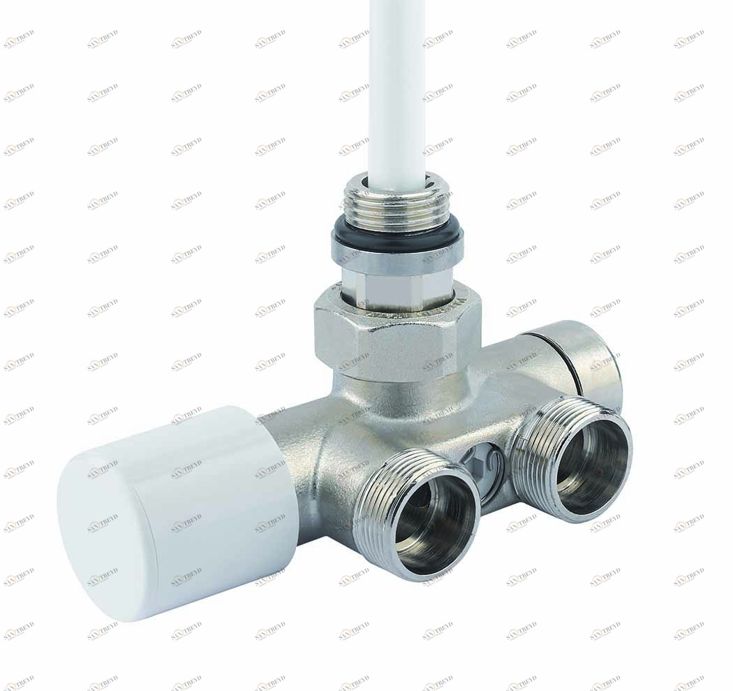 Carlo Poletti V87100Q Клапан термостатический одно/двухтрубный с by-pass и держателем, центральное подсоединение. Версия прямая с подключением медной или пластиковой трубы. Межосевое расстояние 40 мм 