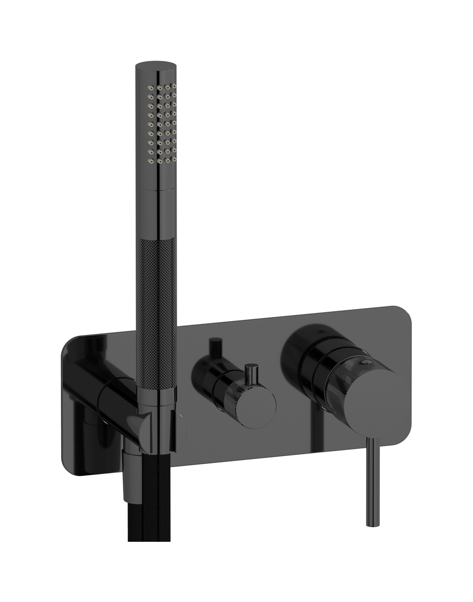 Внешние части встроенного в стену смесителя на 2 потребителя в комплекте с душевым гарнитуром WE ARE IB id313cf Black Chrome Industria
