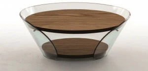 Tonin Casa Круглый журнальный столик из дерева и стекла  T6208