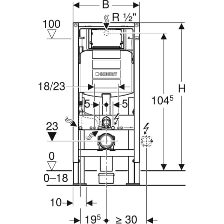GEBERIT 111.380.00.5 Инсталляция Geberit Duofix для подвесного унитаза, 112 см, со смывным бачком скрытого монтажа Sigma 12 см, отдельно стоящий, усиленный  - Вид №2