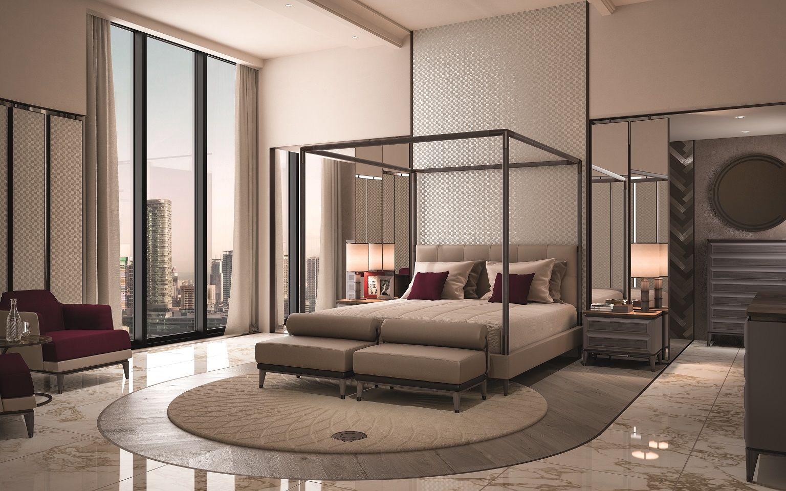 Кожаная и деревянная кровать с балдахином CPRN HOMOOD Blue Moon ARCH-00111313 - Вид №1