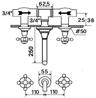 rvb Смеситель для ванны настенный на 3 отверстия 1920-1921 1921.--.71 - Вид №1
