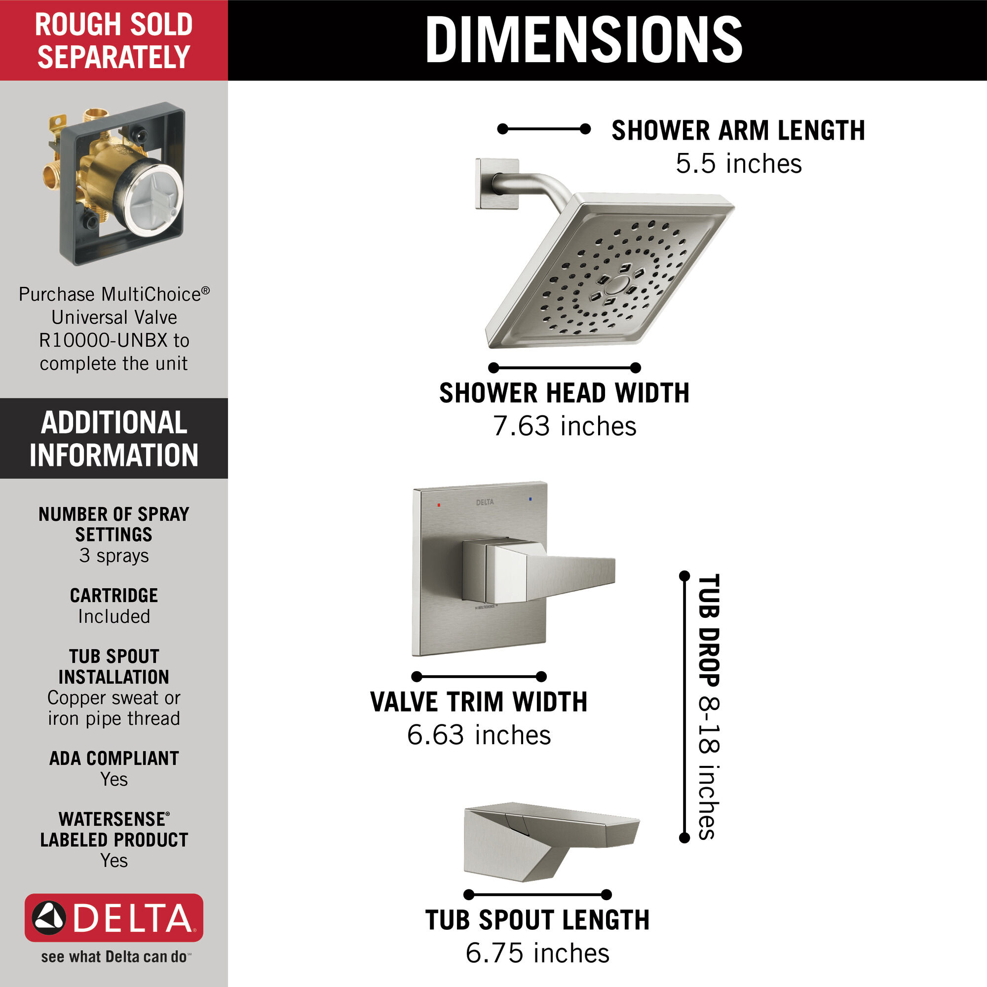 Для ванны и душа Monitor 14 Series Delta Faucet T14443-SS - Вид №1
