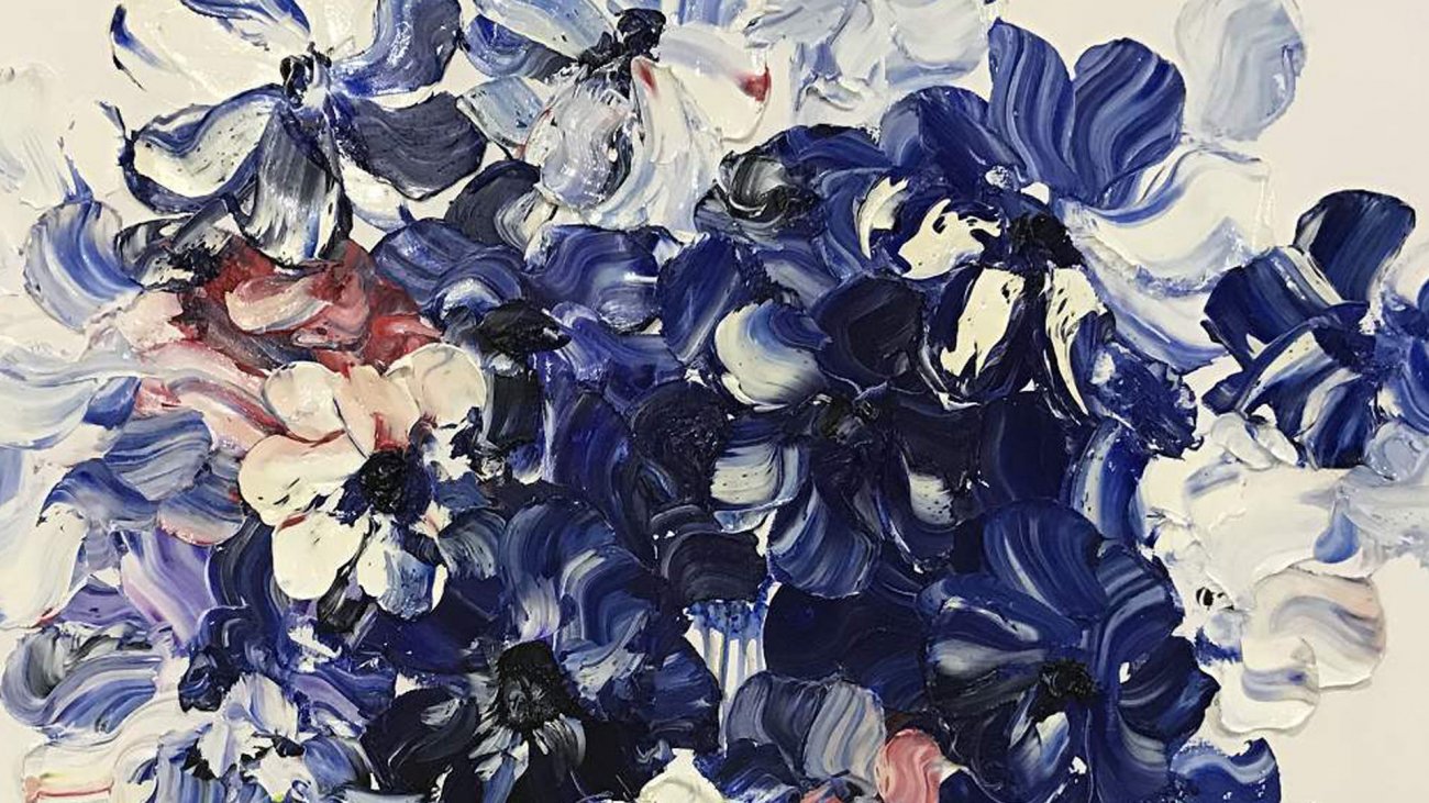 Картина на холсте 100х100 см "Синие тюльпаны" EVENHOME КАРТИНЫ МАСЛОМ 130059 Бежевый;синий;разноцветный  - Вид №2