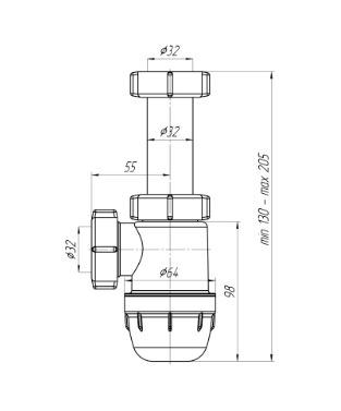Сифон АНИ для умывальника Юнг 1 1/4"х32 без выпуска BM1020 АНИ пласт 7235 - Вид №1