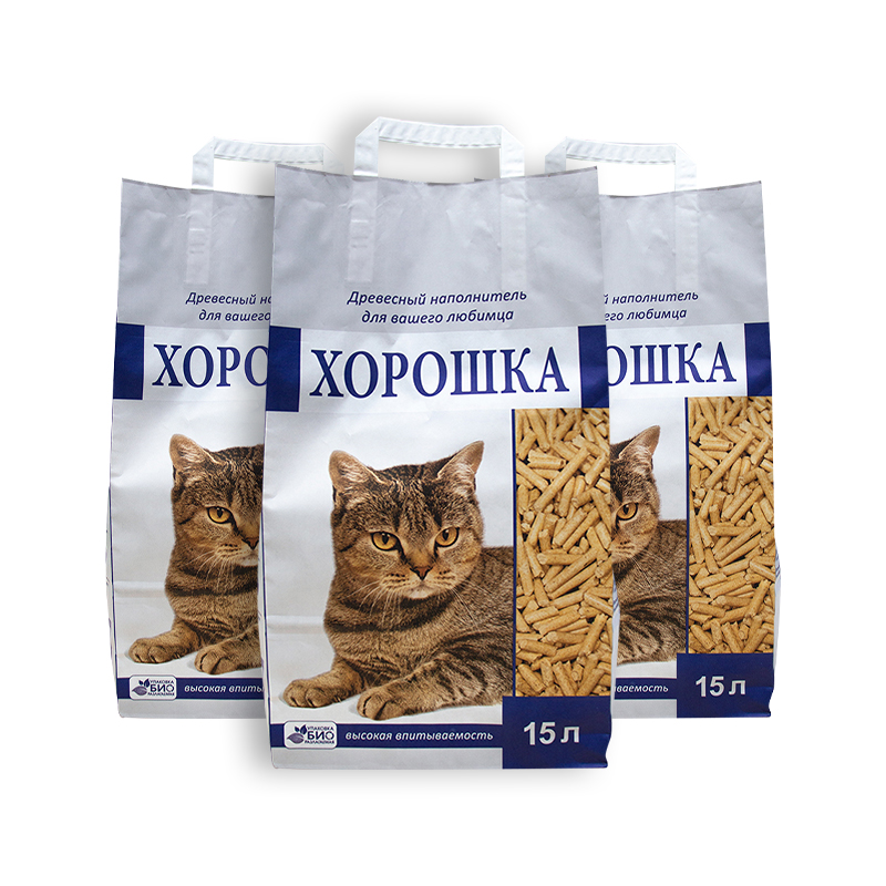 ПР0031332*3 Наполнитель для кошачьего туалета древесный 15л (упаковка - 3 шт) ХОРОШКА 