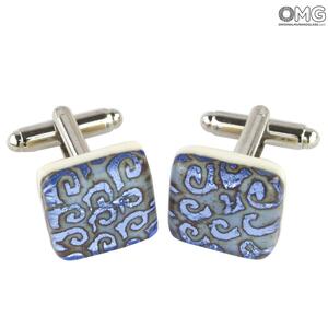 3993 ORIGINALMURANOGLASS Запонки серебристо-голубые - муранское стекло OMG 1 см