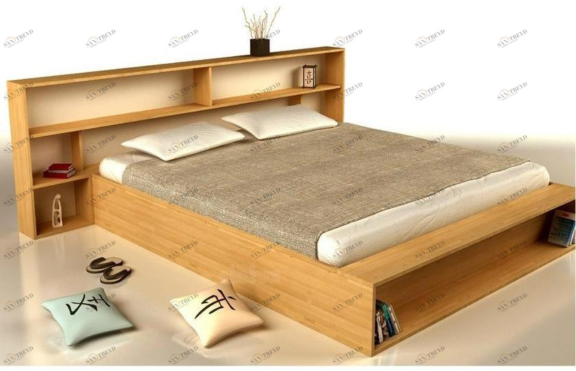 Cinius Двуспальная кровать из дерева с контейнерным изголовьем sun-id-1424939