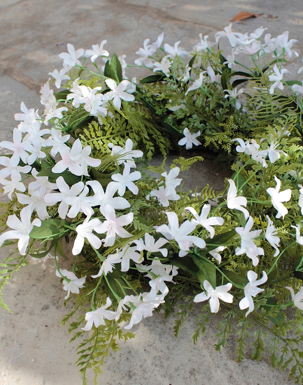 3105 705 a3 Искусственный венок 'жасмин / папоротник', Ø 45 см, бело-розовый H-andreas  - Вид №2